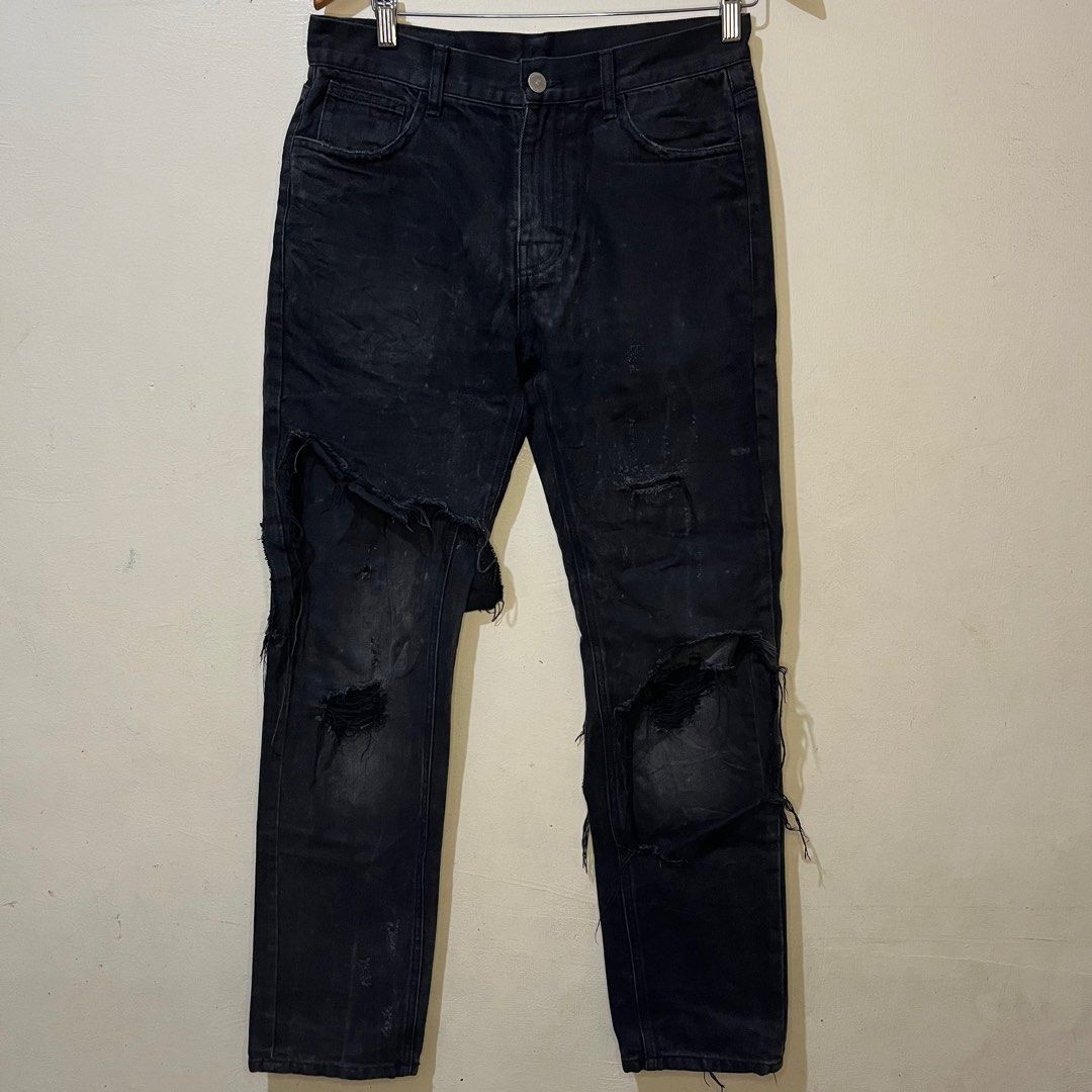 Raf Simons Double Layer Destroyed Jeans (Category: Jeans) located in Calamba. Submitted by lgnhustler_18 (Listing ID 1322581576, Image 1). Description: Raf Simons Double Layer Black and White Destroyed Jeans Size XS on tag Waist Size: 30 (15 inches) Hip: 20.3 inches Front Rise: 10.5 inches Back Rise: 13 inches Length: 42 inches Inseam: 31 inches Thigh: 11.5 inches Leg Opening: 7 inches Very Good Condition Need Wash!.