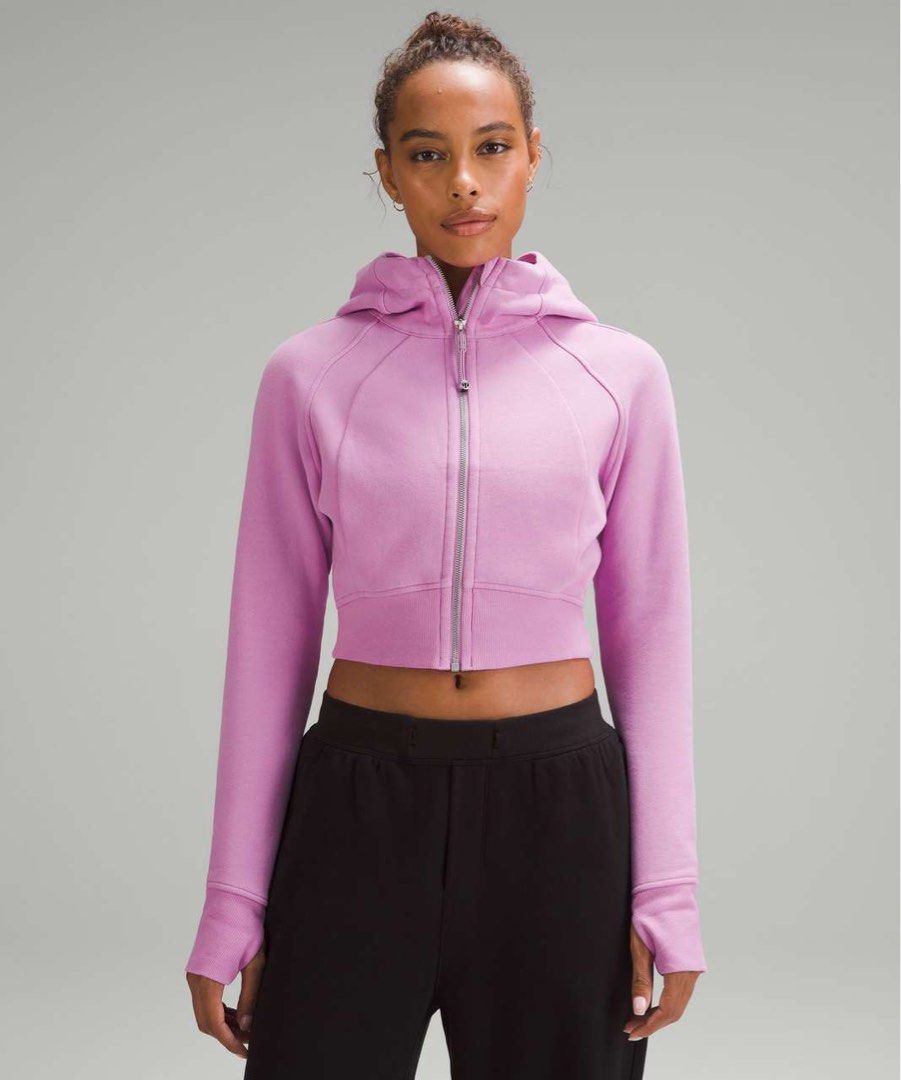 RARE SINGLE PIECE AVAILABILITY Lululemon Scuba Full Zip Cropped Fitted Hoodie Jacket in Dahlia Mauve Women s Fashion Activewear on Carousell