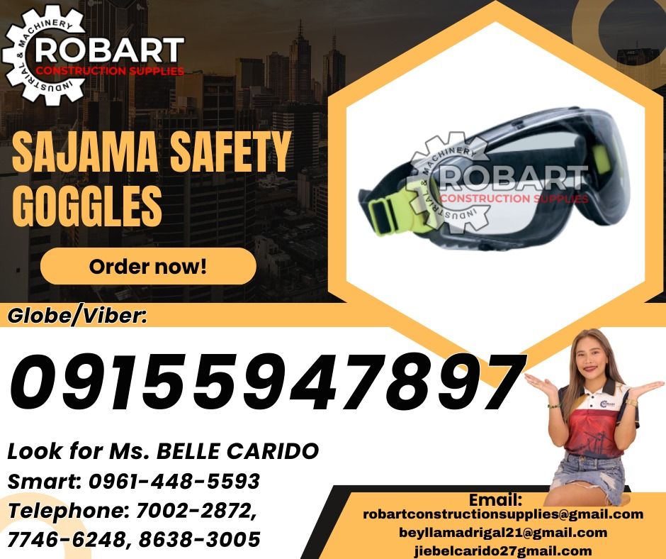 Sajama Safety Goggles (Category: Construction Tools & Equipment) located in Manila. Submitted by bellarobart (Listing ID 1322585940, Image 1). Description: Sajama Safety Goggles Brand: Deltaplus Clear 𝑹𝑶𝑩𝑨𝑹𝑻 𝑪𝑶𝑵𝑺𝑻𝑹𝑼𝑪𝑻𝑰𝑶𝑵 𝑺𝑼𝑷𝑷𝑳𝑰𝑬𝑺 Office Address: 1405 Yuseco St. Sta Cruz Manila SEND US MESSAGE FOR INQUIRIES ‼️ ‼️ Glb/Vibr: 0915-594-7897 Smrt: 0961-448-5593 Landline: (7746-6248 / 7002-2872) 𝓛𝓞𝓞𝓚 𝓕𝓞𝓡 𝓑𝓔𝓛𝓛𝓔 🔵 10