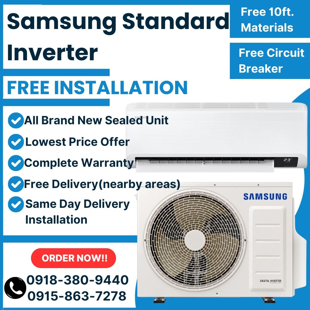 SAMSUNG INVERTER SPLIT TYPE AIRCON (Category: Air Conditioning and Heating) located in Quezon City. Submitted by airconph. (Listing ID 1322634994, Image 1). Description: 🔥SALE‼️SALE‼️ 💯 BRAND NEW SPLIT TYPE AC INVERTER ☑️AUTHORIZED DEALER/INSTALLER ☑️ALL BRAND NEW UNIT SEALED ☑️LOWEST PRICE OFFER ☑️COMPLETE WARRANTY 💙SAMSUNG STANDARD INVERTER💙 ▪️AR09TYHYE - 1.0HP ▪️AR12TYHYE - 1.5HP ▪️AR18TYHYE - 2.0HP ▪️AR24TYHYE - 2.5HP PACKAGE INCLUSION: ➡
