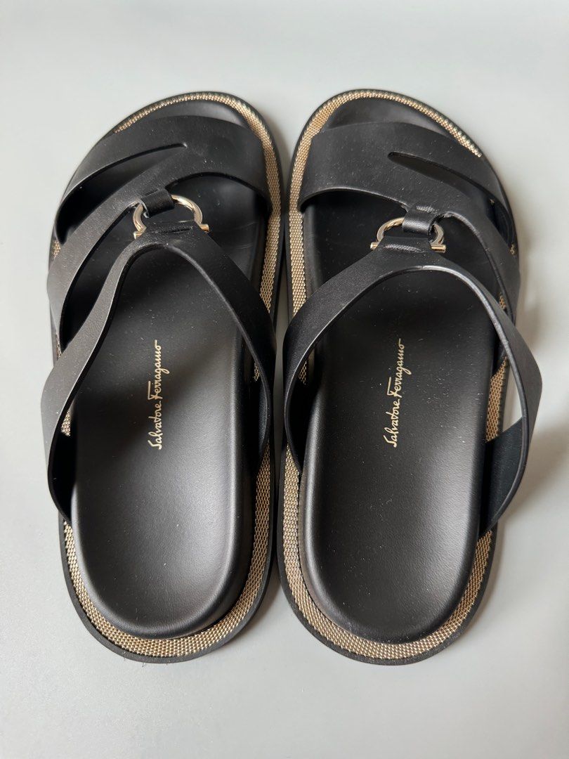 Ferragamo slides black and gold shop