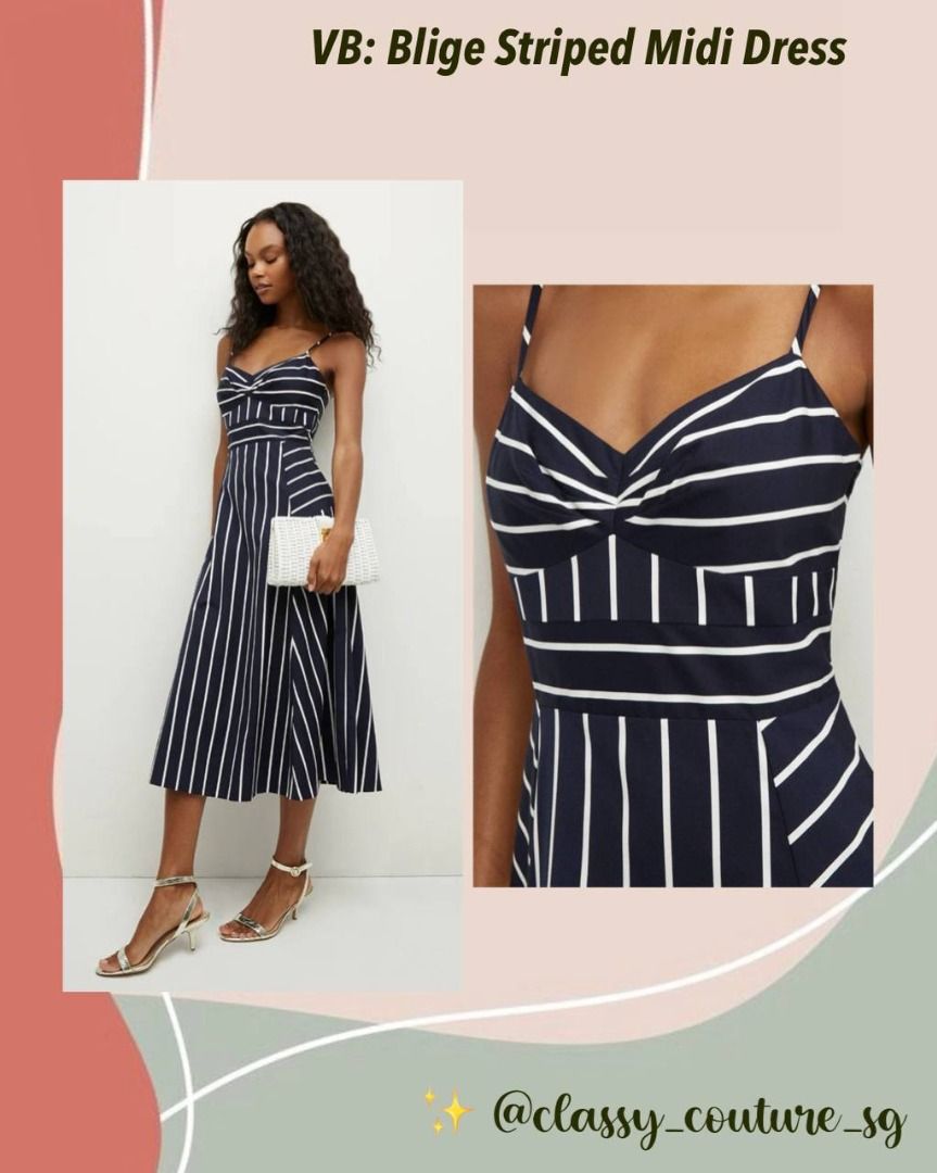 veronica beard blige stripe a line midi dress Veronica Beard Blige Striped Cotton-Blend Poplin Midi Dress in Blue