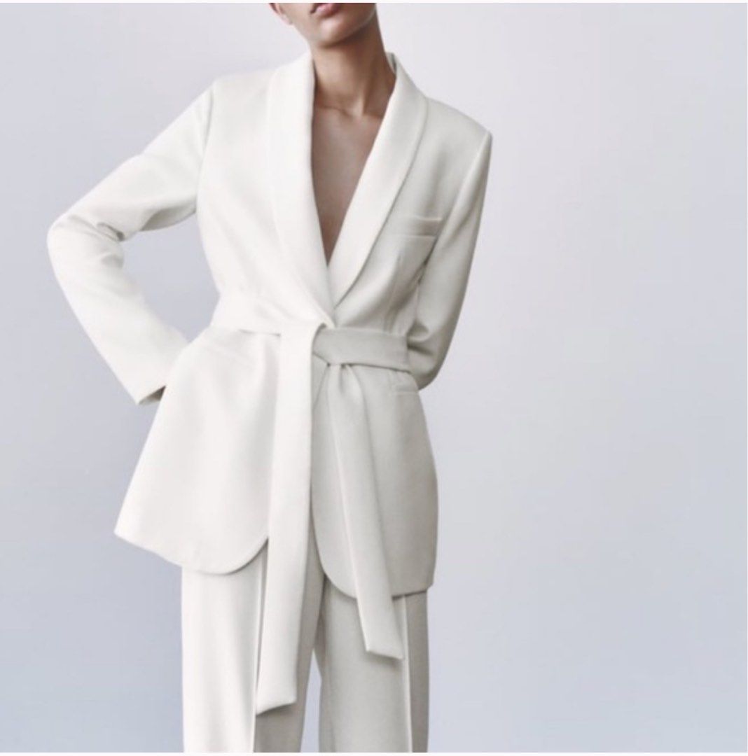 ZARA - Blazer shawl collar with belt (Category: Others Tops) located in Manila. Submitted by decluttering2k24 (Listing ID 1322644853, Image 1). Description: Bought November last year Used once (wedding) Cleaned (wash n dry) Large on tag, but i had it altered .