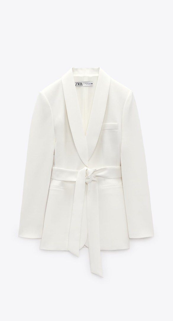 ZARA - Blazer shawl collar with belt (Category: Others Tops) located in Manila. Submitted by decluttering2k24 (Listing ID 1322644853, Image 3). Description: Bought November last year Used once (wedding) Cleaned (wash n dry) Large on tag, but i had it altered .