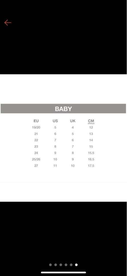 Zaxy baby size chart on sale