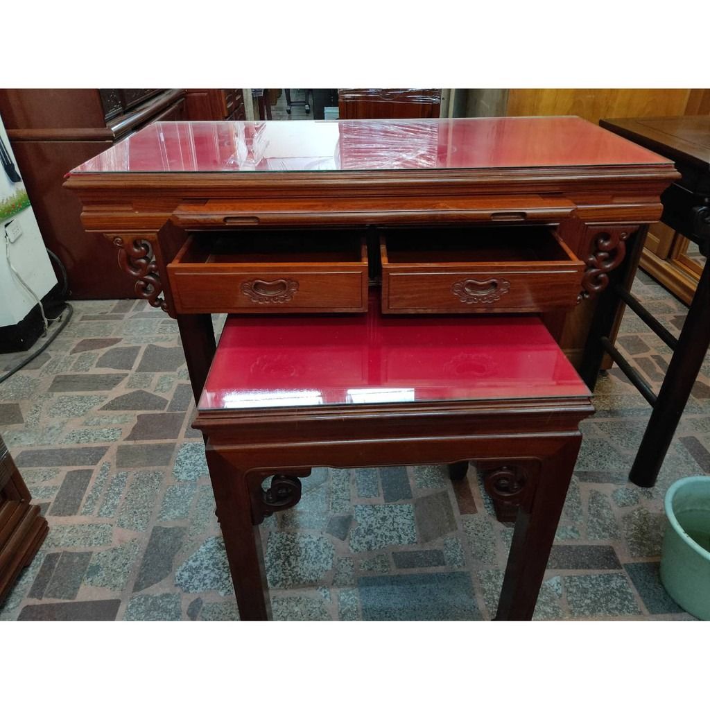 老朋友二手家具店 S2001-5 高質感上下佛桌 神明桌 神桌 花梨木神明桌 新莊二手神明桌回收