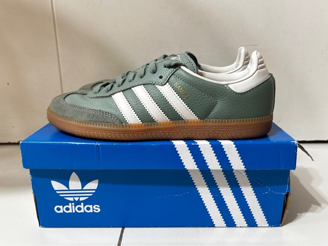 Adidas Samba OG Silver Green (Category: Sneakers) located in Manila. Submitted by rishaelysse (Listing ID 1317966207, Image 1). Description: Adidas Samba OG Silver Green (Size 7 US) - Lightly used - w/ box (slightly damaged at the side) MOP: GCash Loc: Metro Manila .