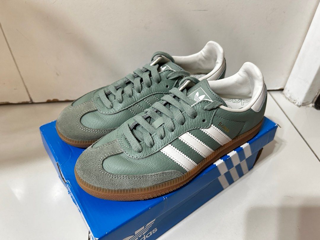 Adidas Samba OG Silver Green (Category: Sneakers) located in Manila. Submitted by rishaelysse (Listing ID 1317966207, Image 2). Description: Adidas Samba OG Silver Green (Size 7 US) - Lightly used - w/ box (slightly damaged at the side) MOP: GCash Loc: Metro Manila .