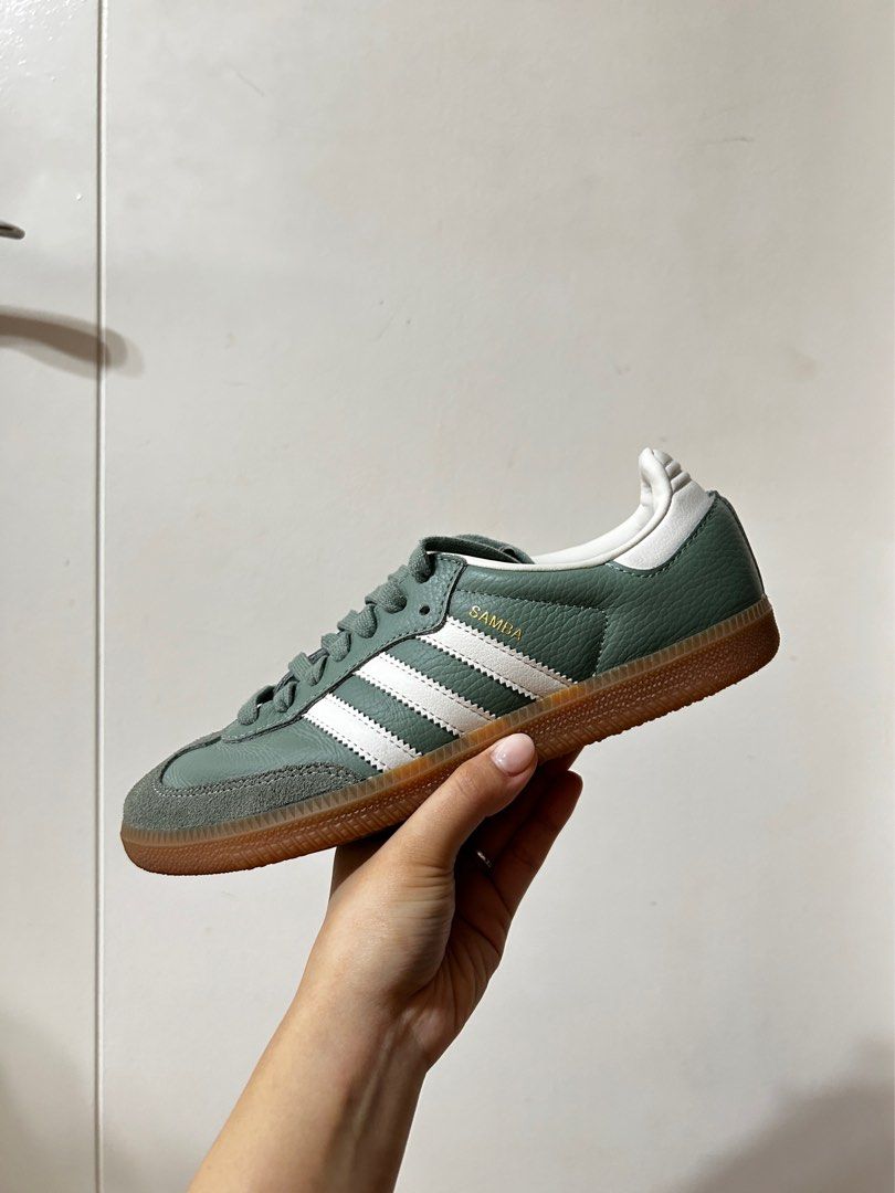 Adidas Samba OG Silver Green (Category: Sneakers) located in Manila. Submitted by rishaelysse (Listing ID 1317966207, Image 3). Description: Adidas Samba OG Silver Green (Size 7 US) - Lightly used - w/ box (slightly damaged at the side) MOP: GCash Loc: Metro Manila .