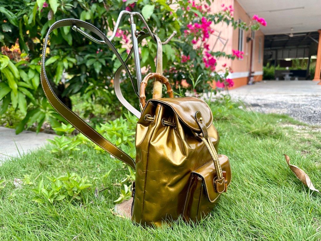 Authentic Gucci Bamboo Patent Leather Mini Backpack