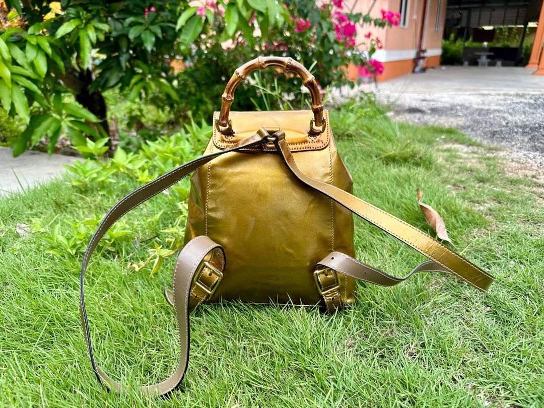 Authentic Gucci Bamboo Patent Leather Mini Backpack