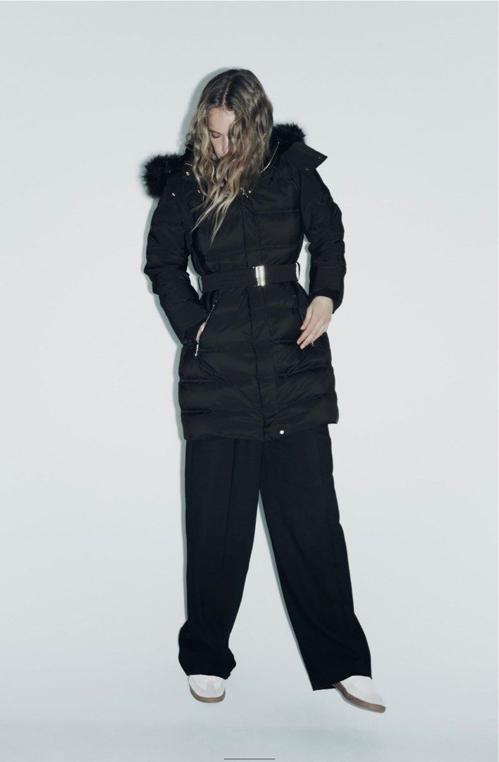 Zara down jacket with faux fur hood 2025