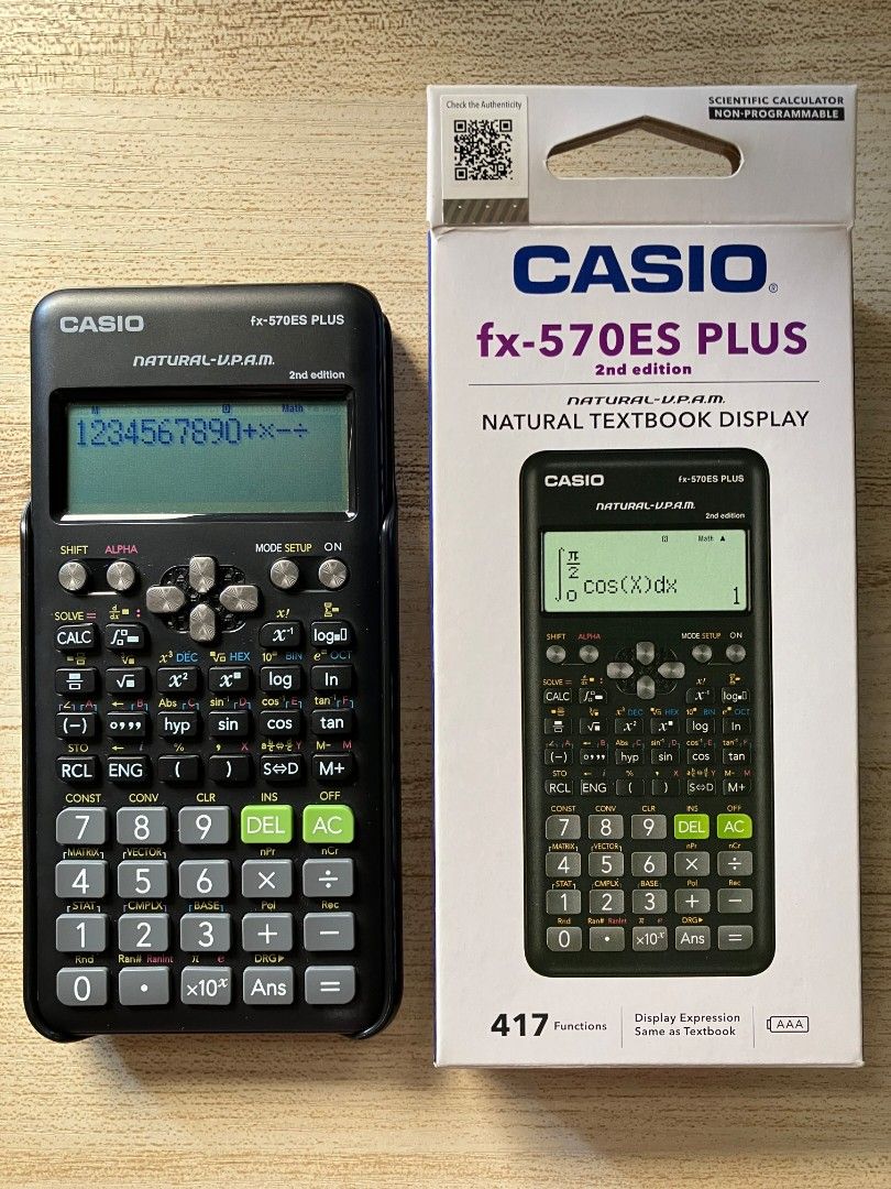 CASIO fx-570ES PLUS 2nd Edition Scientific Calculator (Category: Office & Business Technology) located in Bantay. Submitted by repurcious (Listing ID 1317891547, Image 1). Description: Item is almost new and in pristine condition. Only used once during PRC Board Exam. Scan QR code in box to check authenticity of product..
