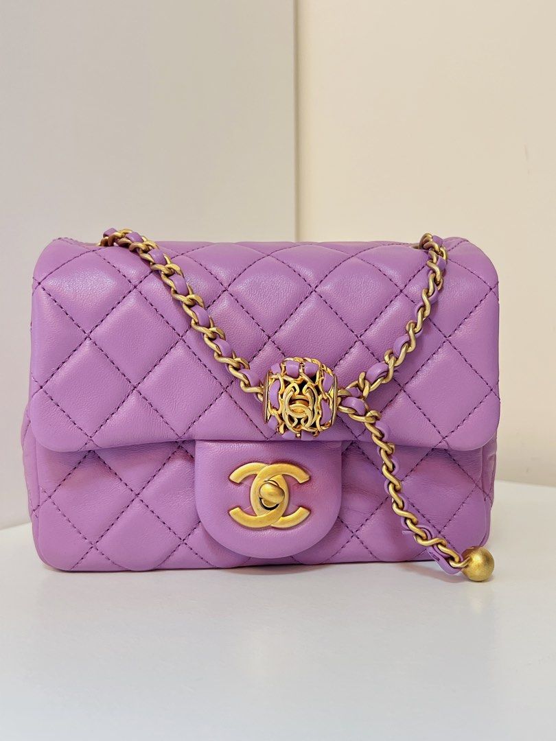 Chanel 22s 紫色金球方胖子, 名牌, 手袋及銀包- Carousell