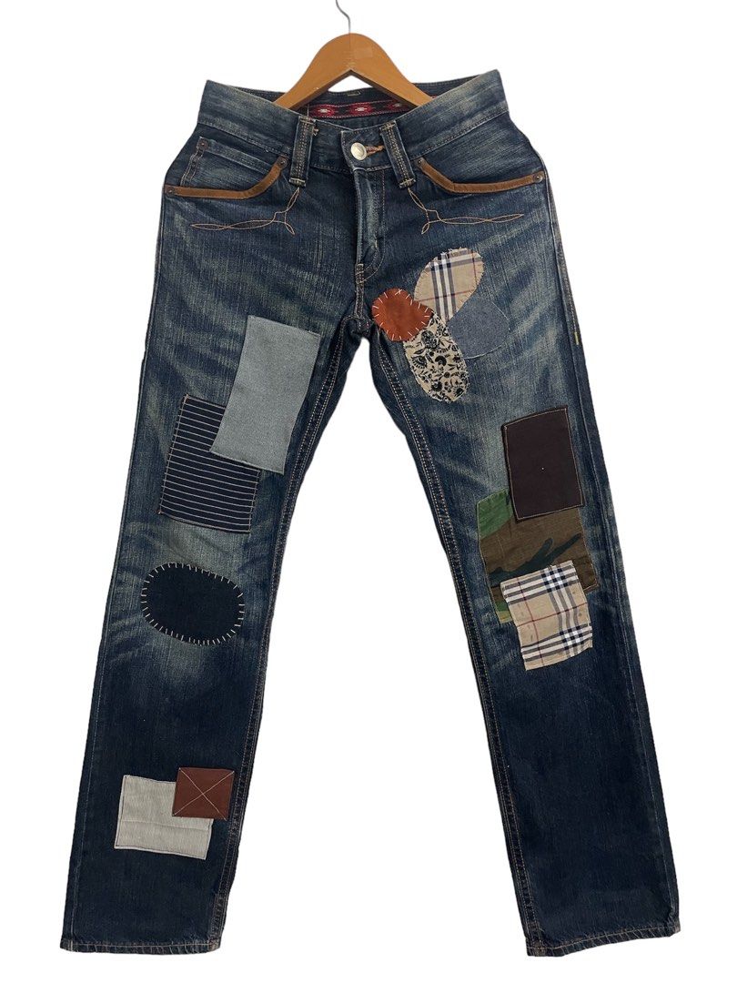 EMOSTANCECLUB】leather patch flared jean