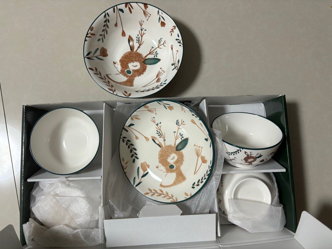 Fortune deer porcelain bowl plate dinnerware gift set