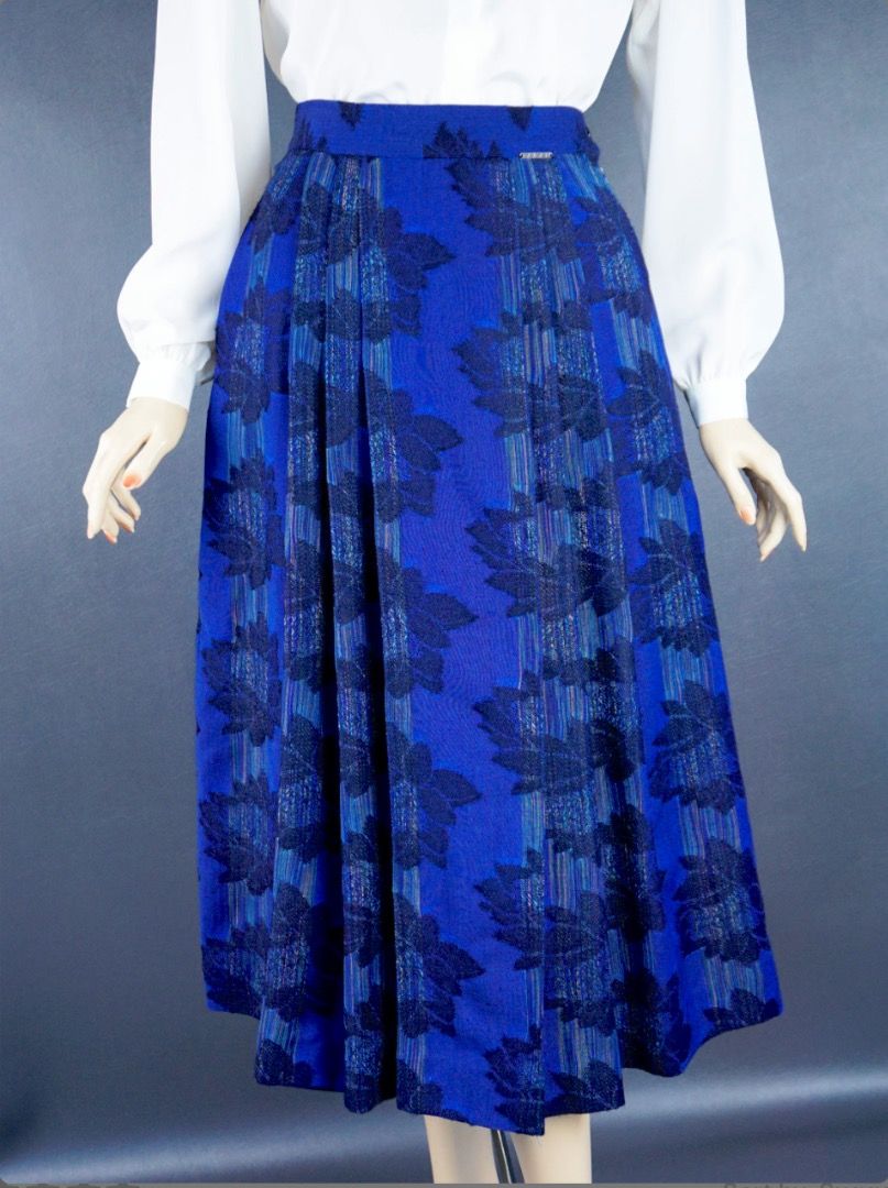 🇦🇹 GEIGER Deep Blue 100% Wool Pleated Midi Skirt Made in