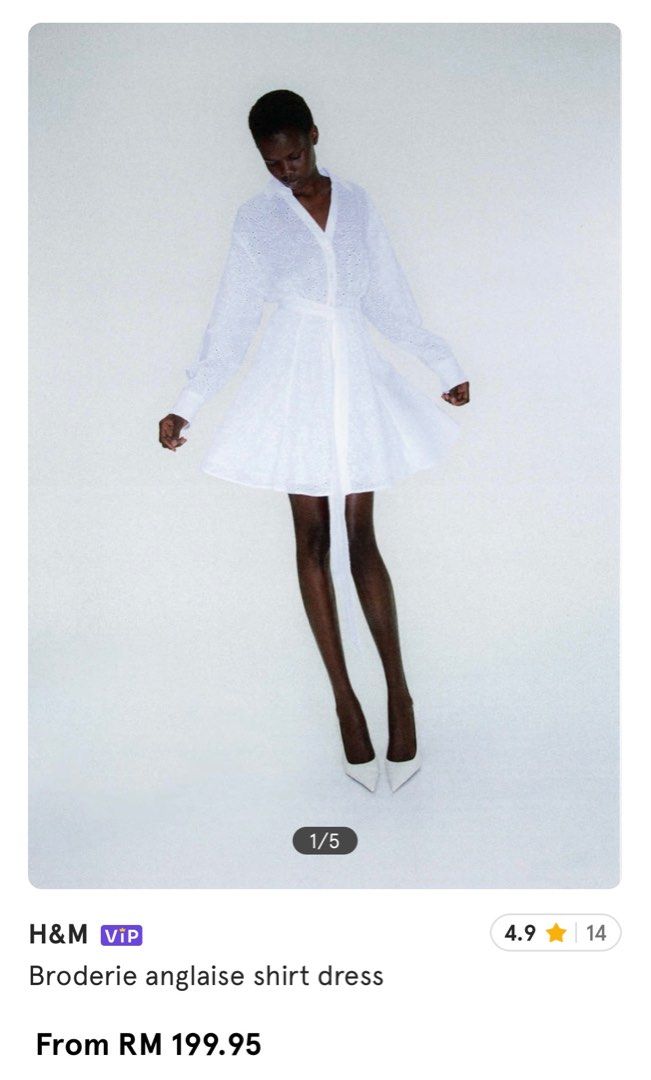 h&m broderie anglaise shirt dress Women's White Broderie anglaise shirt dress