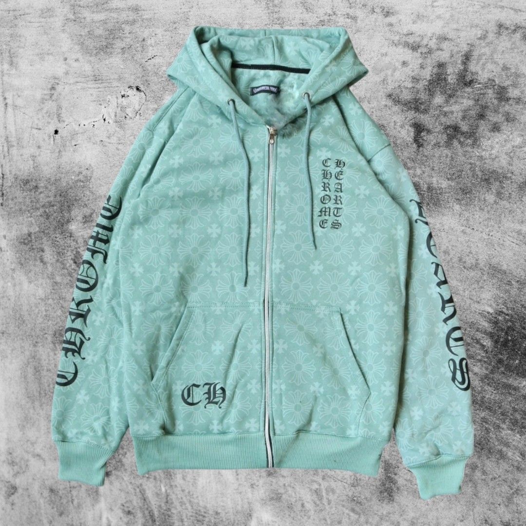 Hoodie Zipper Chrome Hearts All Over Prints Hijau Mint Fesyen Pria Pakaian Baju Luaran di Carousell
