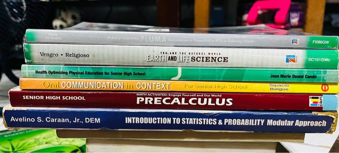 K12 Grade 11 Books (Category: Textbooks) located in Manila. Submitted by khai.ad76950 (Listing ID 1317996059, Image 1). Description: •Introduction to Statistics & Probability (Modular Approach) - 150.00 •Math Activated: Engage Yourself and Our World PRECALCULUS - 200.00 ❌SOLD Oral Communication in Context for Senior High School - 150.00 •Health Optimizing Physical Education for Senior High School - 150.00 ❌SOLD You and the Natural World: Earth an