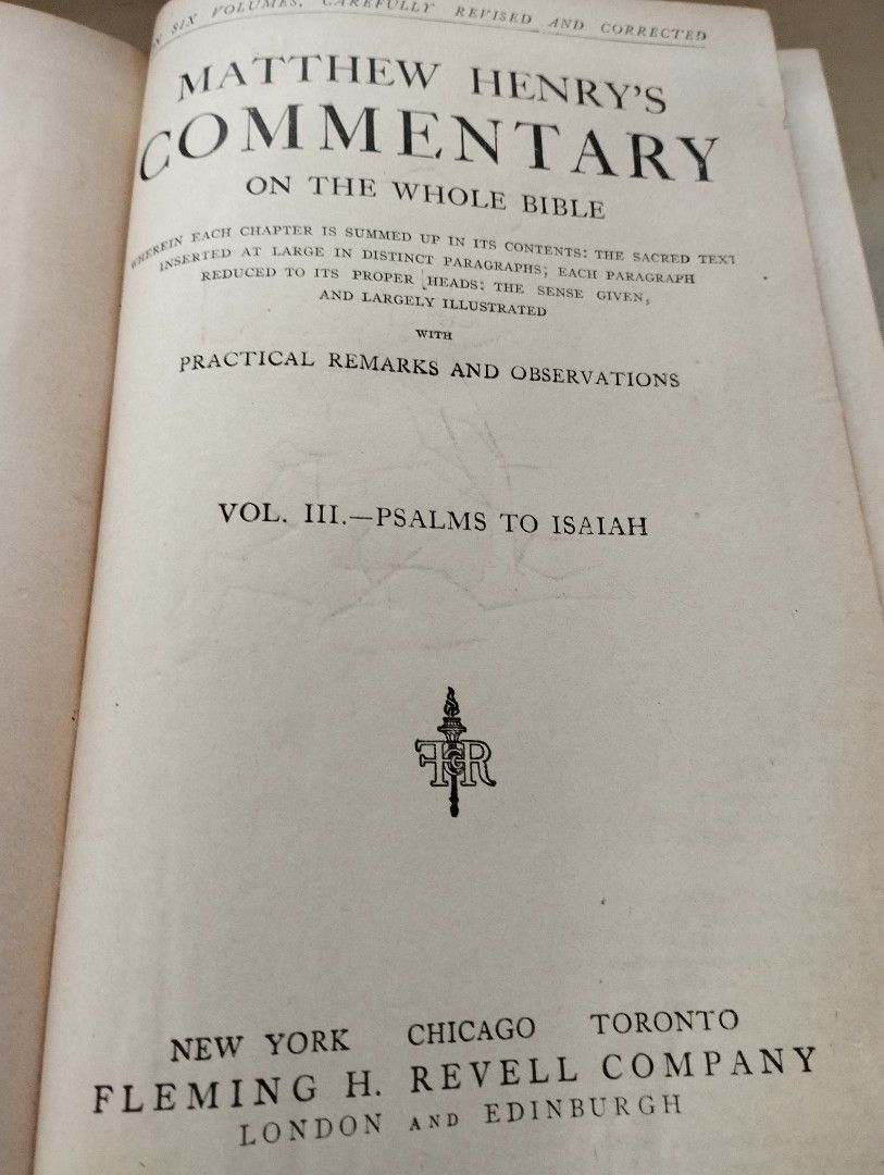 Matthew Henry Commentary (Category: Religion Books) located in Orani. Submitted by sulitdeals1215 (Listing ID 1317894407, Image 2). Description: volume III Psalms-Isaiah.