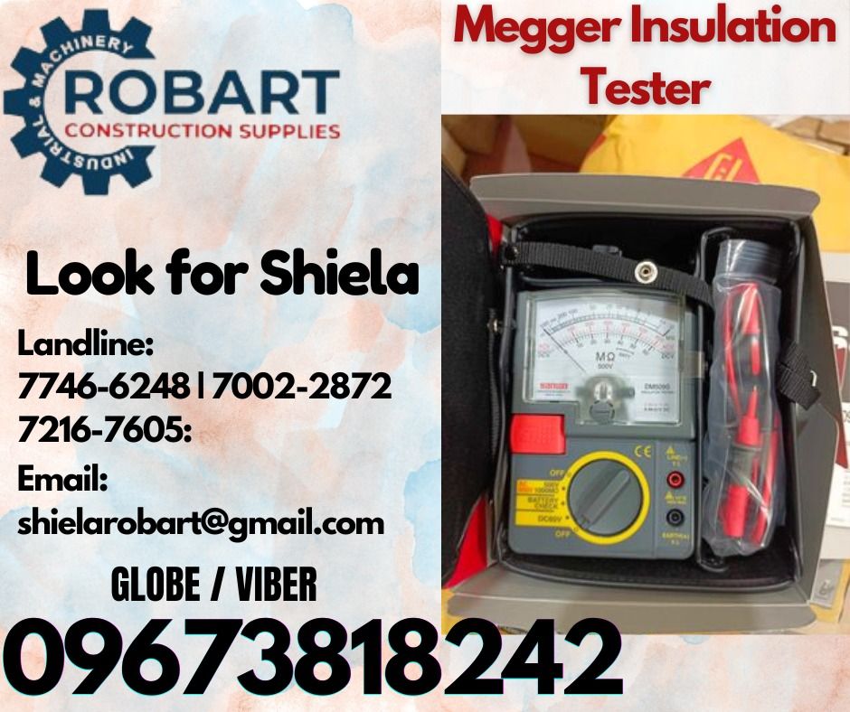 Megger Insulation Tester (Category: Construction Tools & Equipment) located in Caloocan City. Submitted by shielaroba44709 (Listing ID 1318002160, Image 1). Description: Megger Insulation Tester Brand: Sanwa 500V Model: DM509S 𝑹𝑶𝑩𝑨𝑹𝑻 𝑪𝑶𝑵𝑺𝑻𝑹𝑼𝑪𝑻𝑰𝑶𝑵 𝑺𝑼𝑷𝑷𝑳𝑰𝑬𝑺 Office Address: 1405 Yuseco St. Sta Cruz Manila SEND US MESSAGE FOR INQUIRIES ‼️ ‼️ Call: 09673818242 / 09662708845 Vibr - (09673818242) Landline: (𝟩𝟩𝟦𝟨-𝟨𝟤𝟦𝟪) /