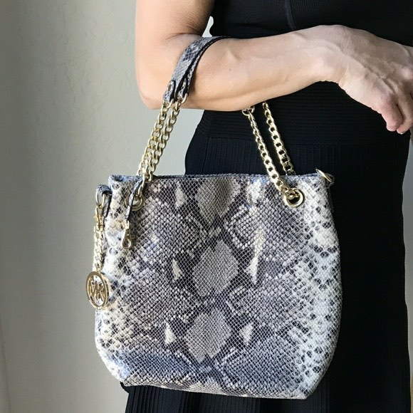 Original authentic Michael Kors MK snake skin bag shoulder gray, Luxury ...