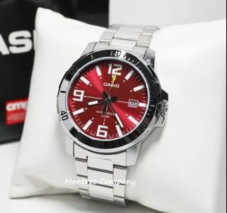 Montres Company 香港註冊公司 (32年老店) 卡西歐 CASIO 紅水鬼 不鏽鋼 不鏽鋼錶帶 MTP MTPVD01 MTPVD01D MTP-VD01 MTP-VD01D MTP-VD01D-4 MTP-VD01D-4B 防水 銀紅色 廿三款色有現貨64205968028033110