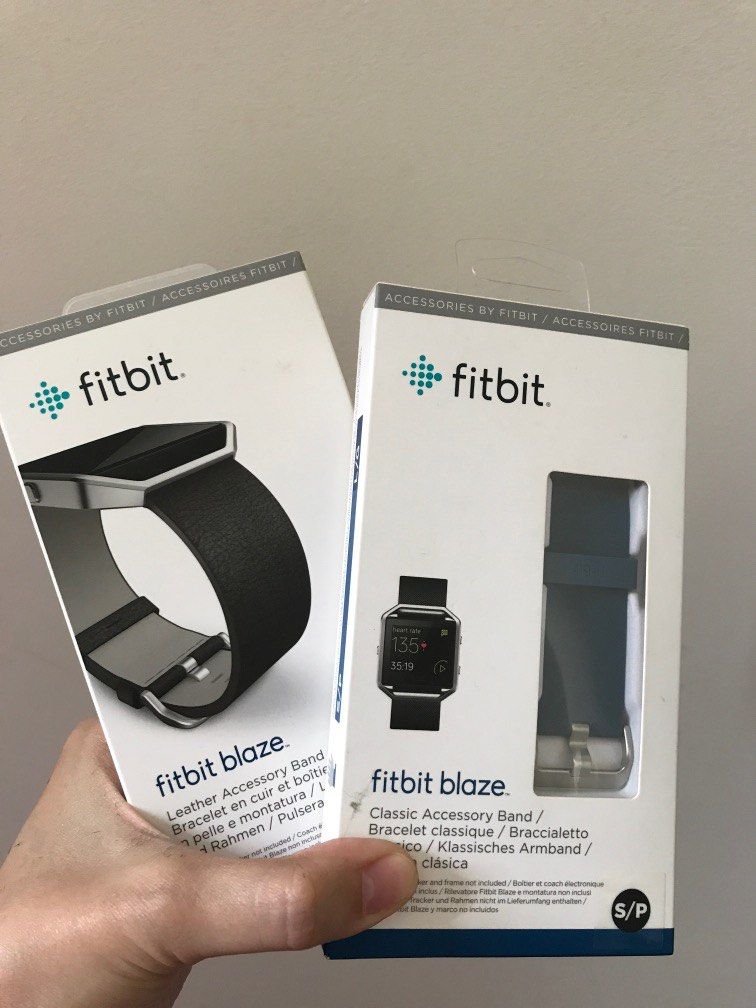 NEW Original FITBIT BLAZE Black Leather with Frame Blue Classic Replacement Band like Apple Watch Health Nutrition Health Monitors Weighing Scales on Carousell