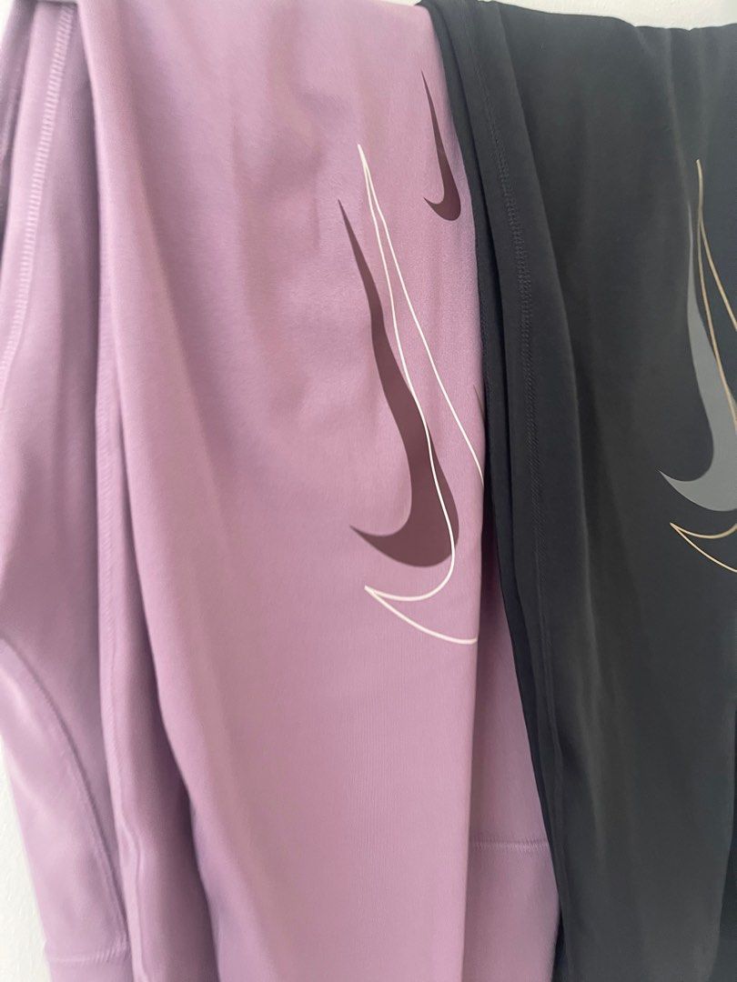 Nike yoga pants leggings training pants high waisted workout gear gym wear fitness attire taupe purple black super lightly used Women s Fashion Activewear on Carousell