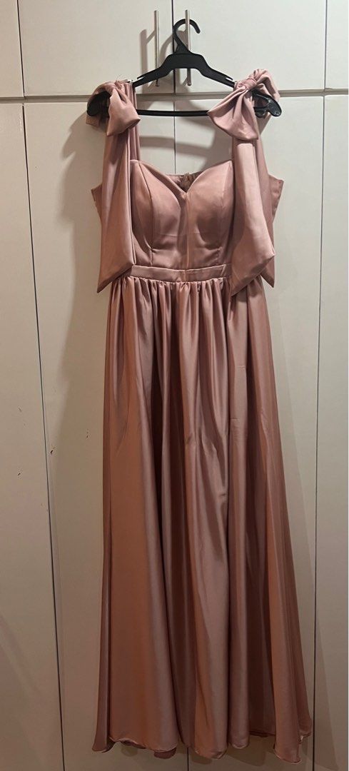 Plus Size Pink/Rose Gold Bridesmaid Gown, Women's Fashion, Dresses & Sets,  Evening dresses & gowns on Carousell