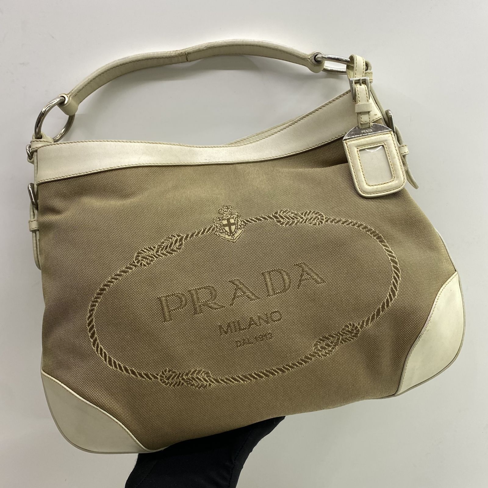 PRADA CANVAS JACQUARD SHOULDER BAG 247035717 WE, Luxury, Bags 