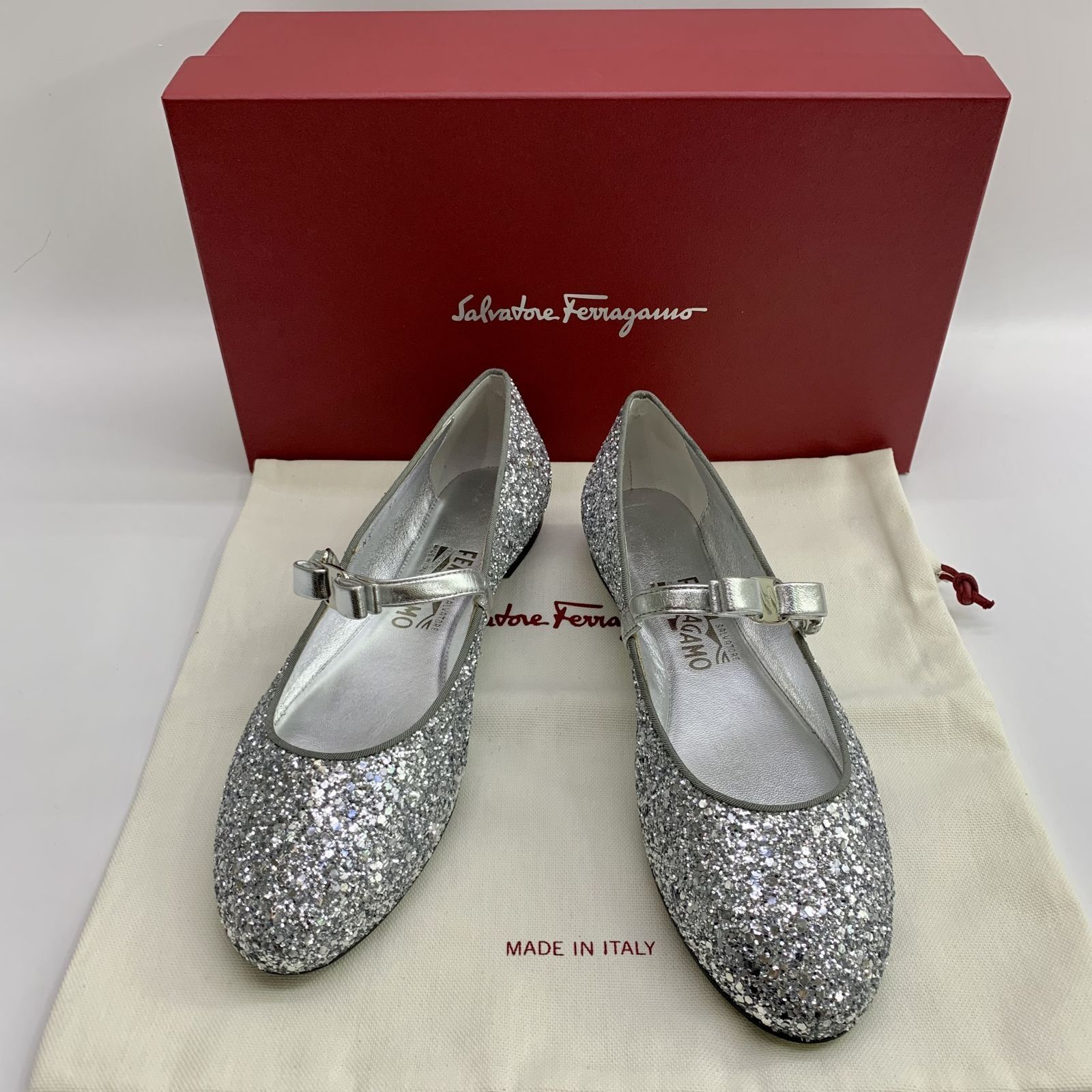 Ferragamo glitter flats hot sale