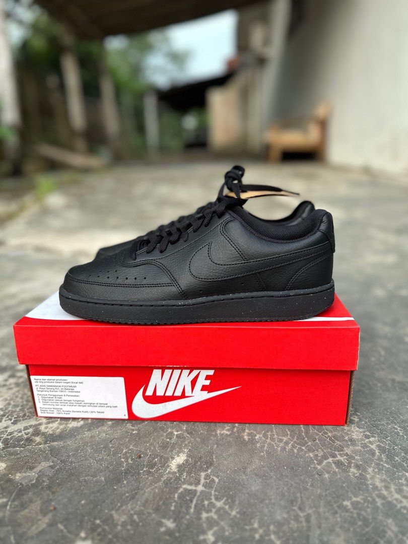 Sepatu Casual Pria Nike Court Vision Full Black Original BNIB Resmi