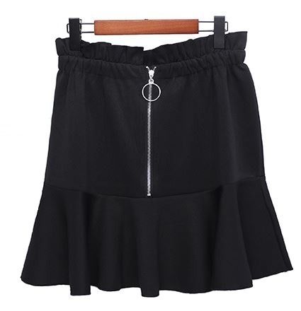 Size 4XL Plus Size BLACK Ruffle Smocked Waistband Mermaid Hem Front Zipper Classic Korean Tailored Skirt