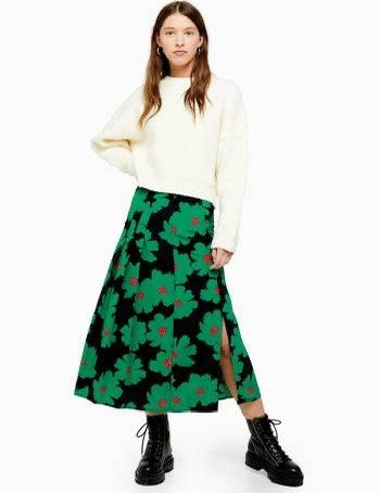 Green pleated midi skirt topshop cheap