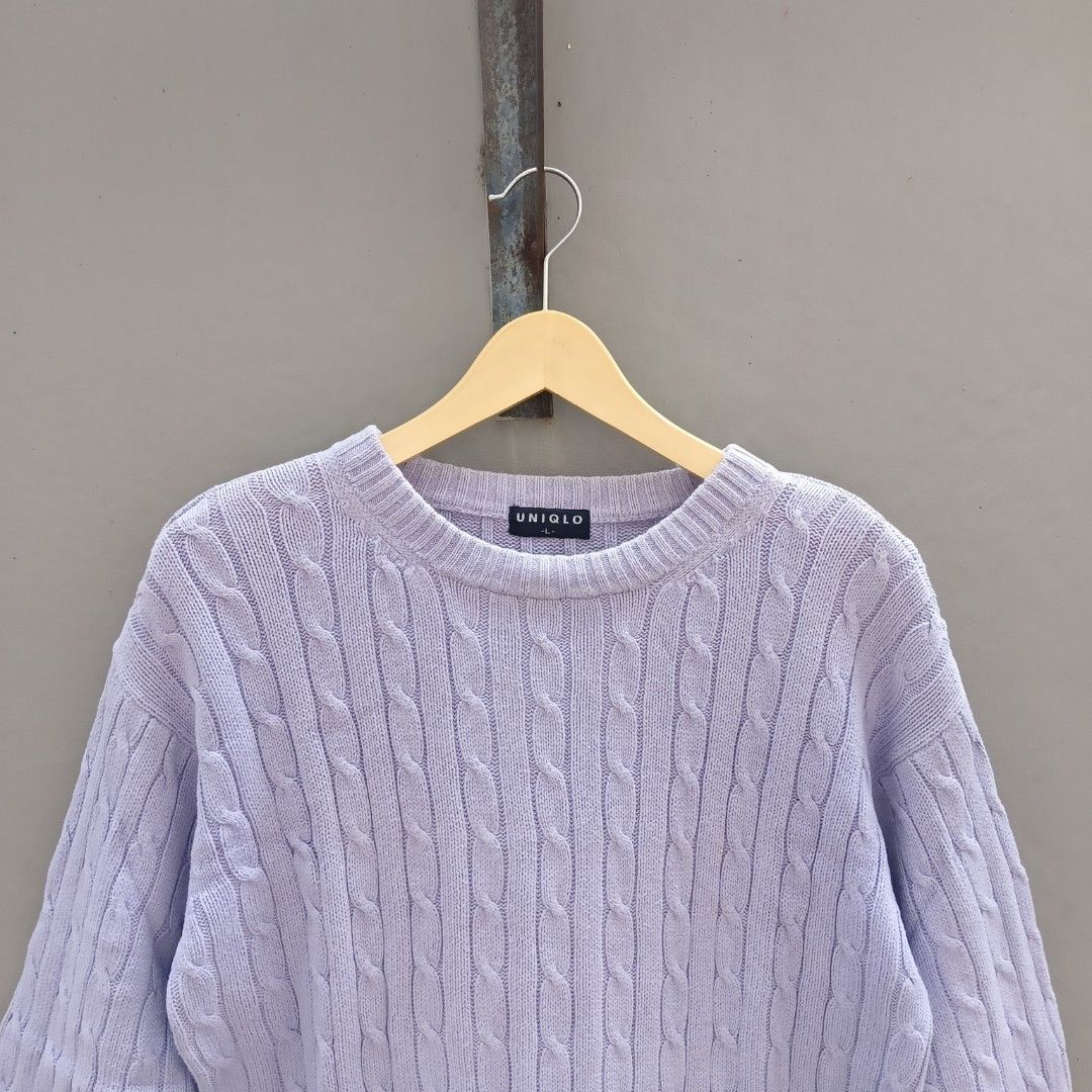UNIQLO SWEATER CABLE KNIT LILAC RARE ITEM Fesyen Wanita Pakaian Wanita Atasan di Carousell