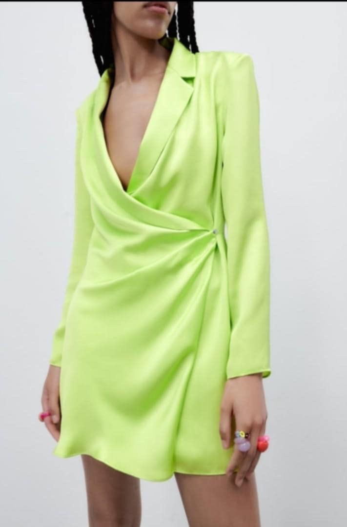 green emerald velvet dress Zara Green Blazer Dress Size L 12 – Follow The Clothes