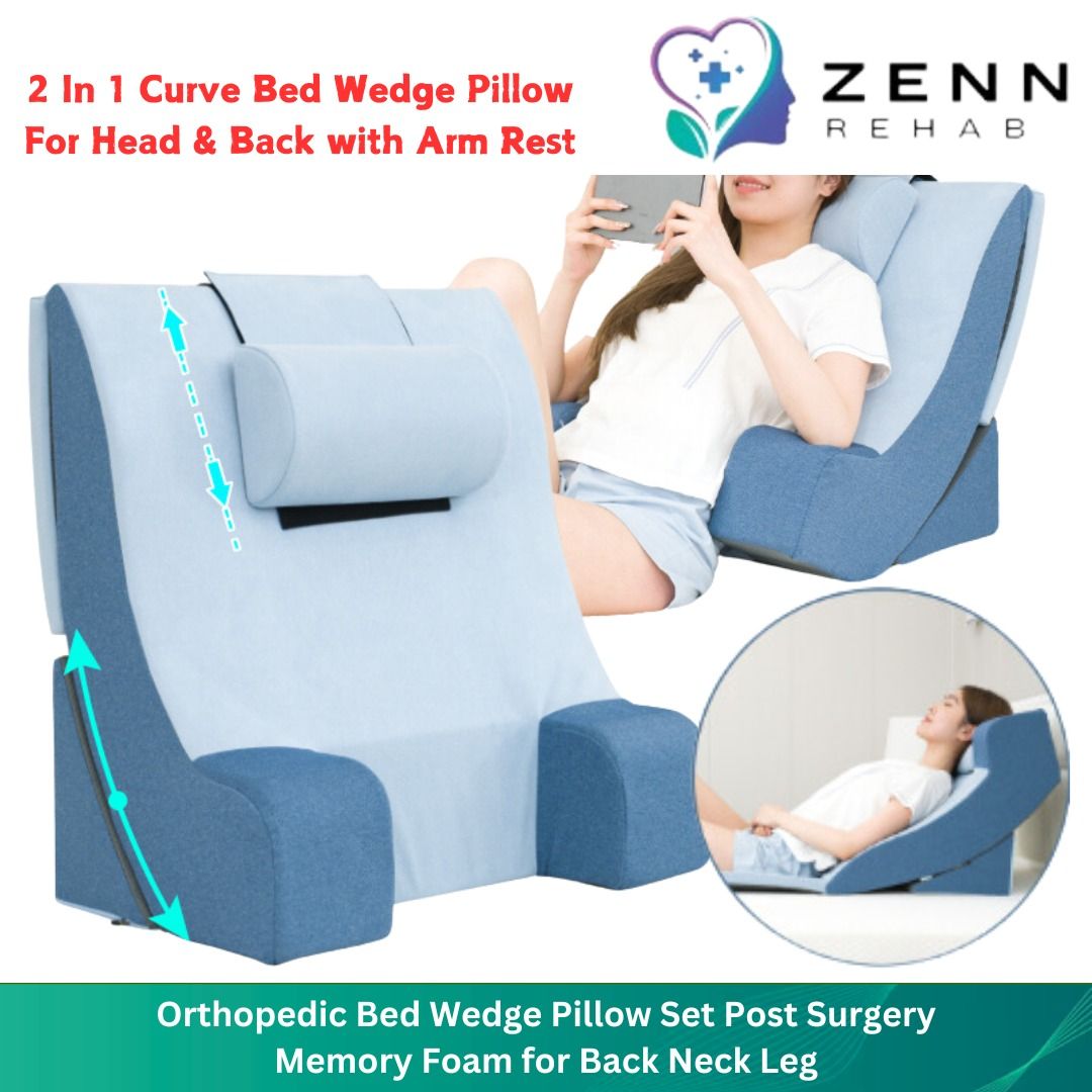 2 In 1 Curve Bed Wedge Pillow Set Post Surgery Memory Foam for Back with Arm Rest Furniture Home Living Bedding Towels on Carousell