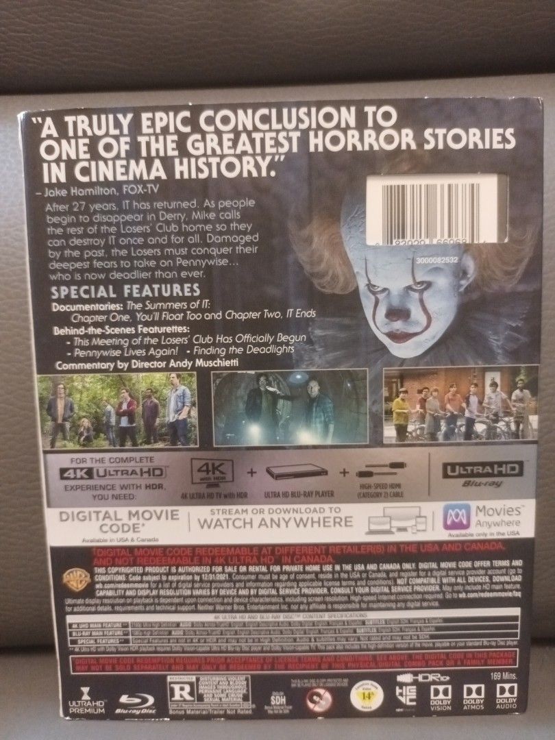 2 IT CHAPTER TWO 4K ULTRA HD BLU RAY DIGITAL CODE MOVIE 4K CD