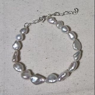 (Nuclear Freshwater Pearl) Silver Fragment Pearl Bracelet, 7mm Irregular Pearl, Aurora & Nearly Flawless64243208331138110
