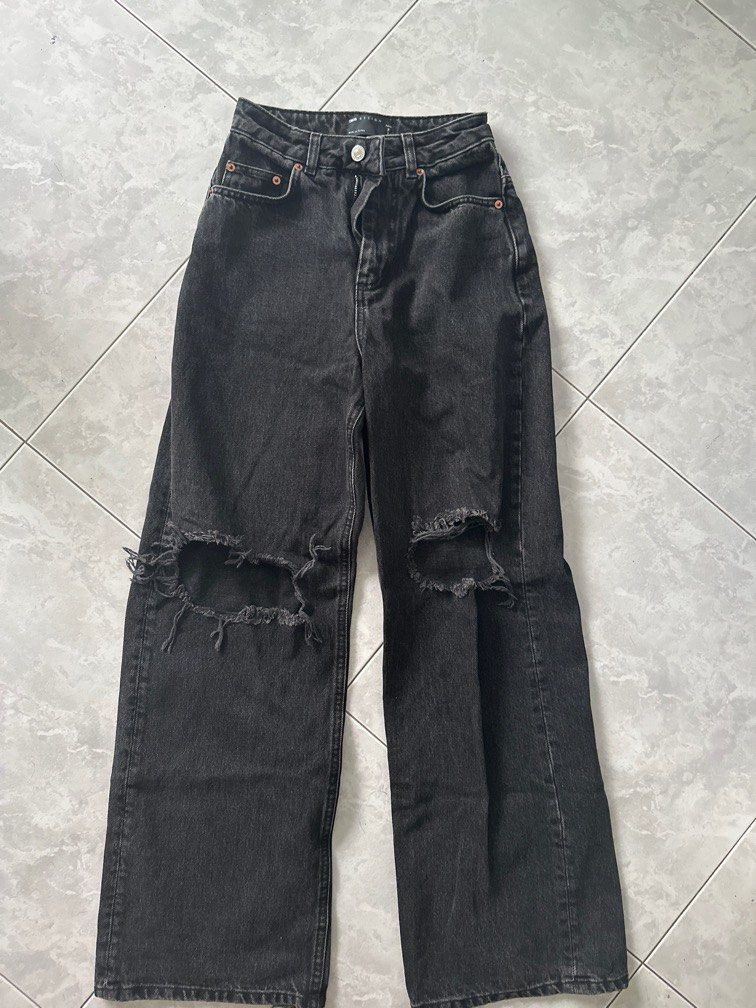 ASOS Petite Black Denim Ripped Jeans, Women's Fashion, Bottoms