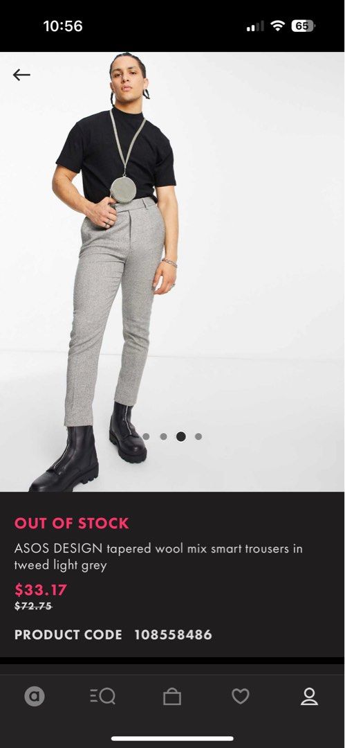 ASOS Design Tapered Wool Trousers in Tweed Light Grey, Men's Fashion,  Bottoms, Trousers on Carousell