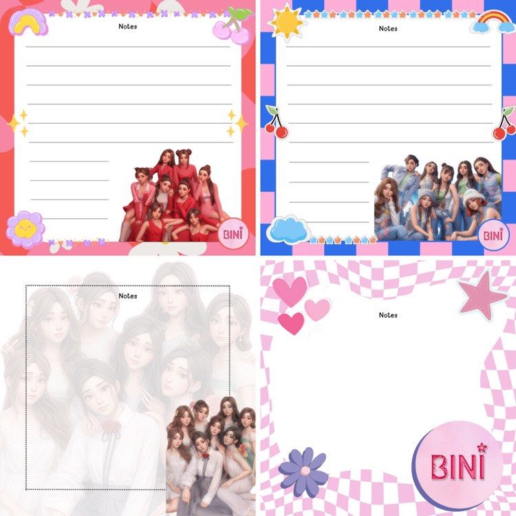 Bini Note Memo Pad (Category: Stationery & School Supplies) located in Pasig City. Submitted by beldc (Listing ID 1322900540, Image 1). Description: - 4 templates of Bini Noted Memo Pad/ Card - Canva made and all used elements are FREE. - File can be viewed via link provided from Canva App. Please make sure that you have Canva App downloaded on your device to be able to view. You may check the Apple Playstore, Google Playstore, or whichever is ap