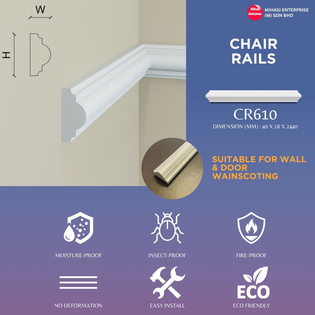 CR3227-8 CHAIR RAILS | DIY WAINSCOTING WALL | PAINTABLE | WHITE ...