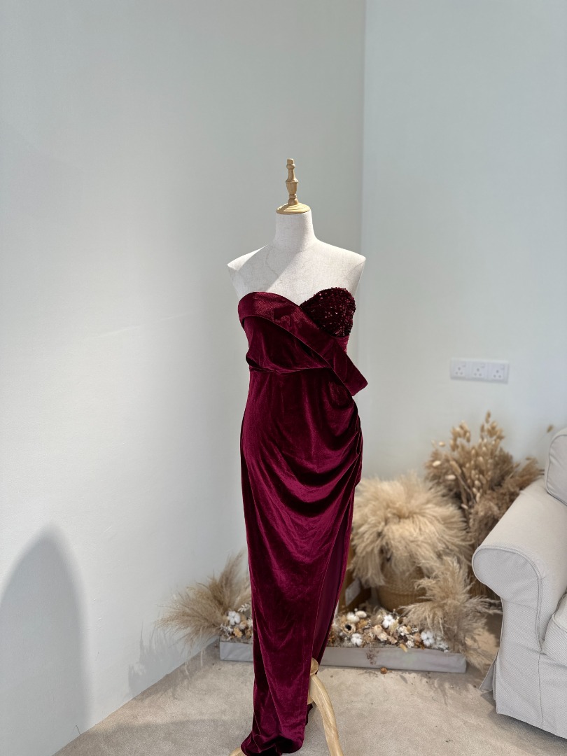 designer burgundy dress