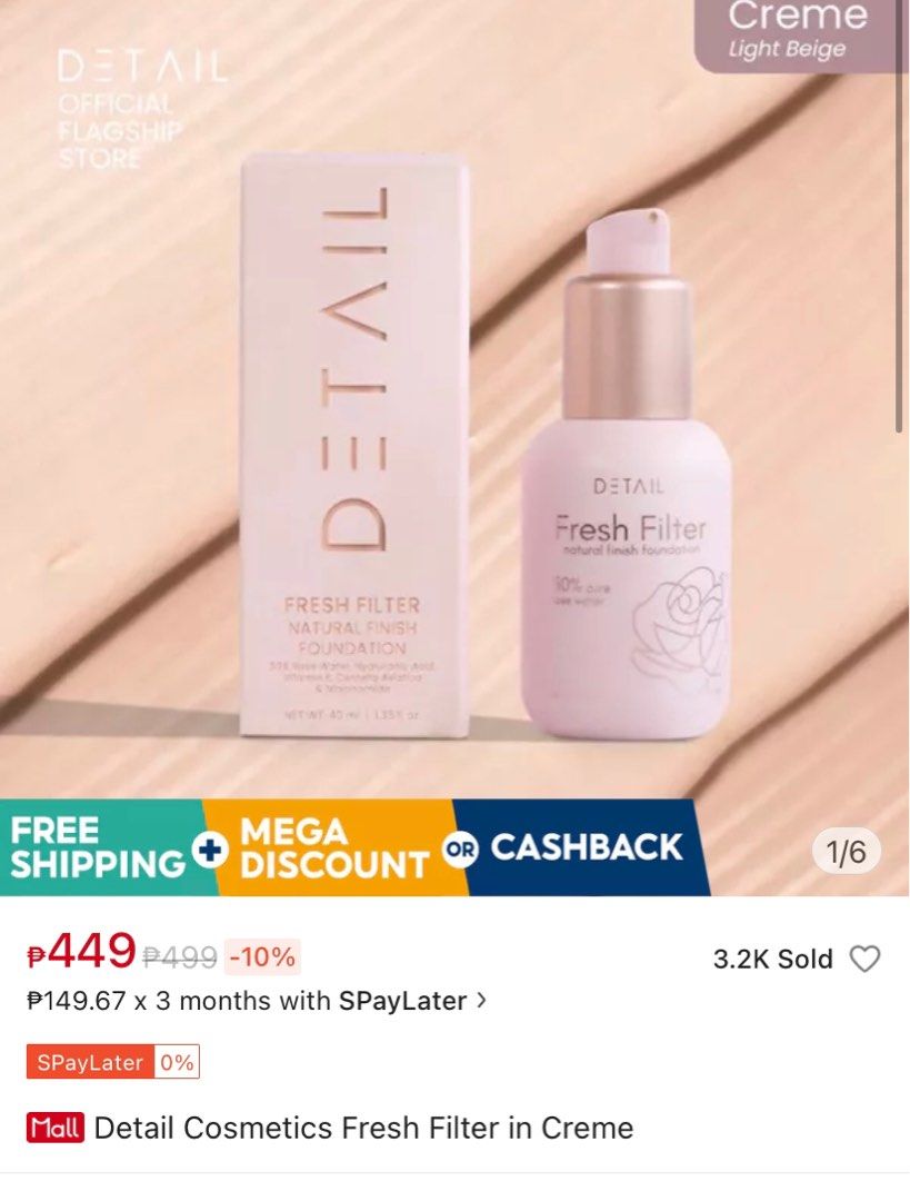 Detail Cosmetics Fresh Filter in Creme (Category: Makeup) located in Manila. Submitted by ayeshahindarkadudu (Listing ID 1322782184, Image 3). Description: condition: well used but still has 20% of product left rfs: decluttering originally bought for: 450 php bought in: May 2024 .