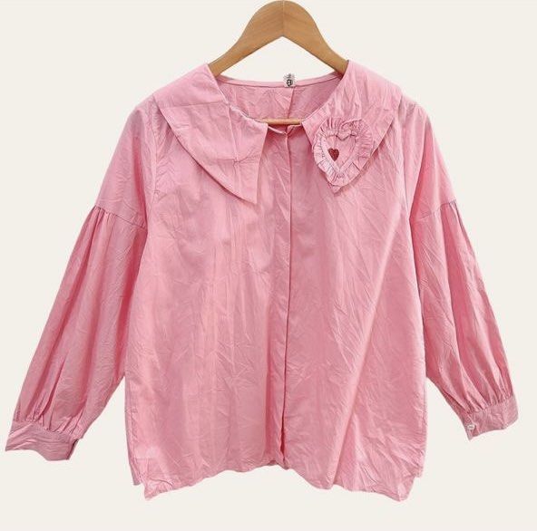 Long Sleeves Love Cute Pink Blouse
