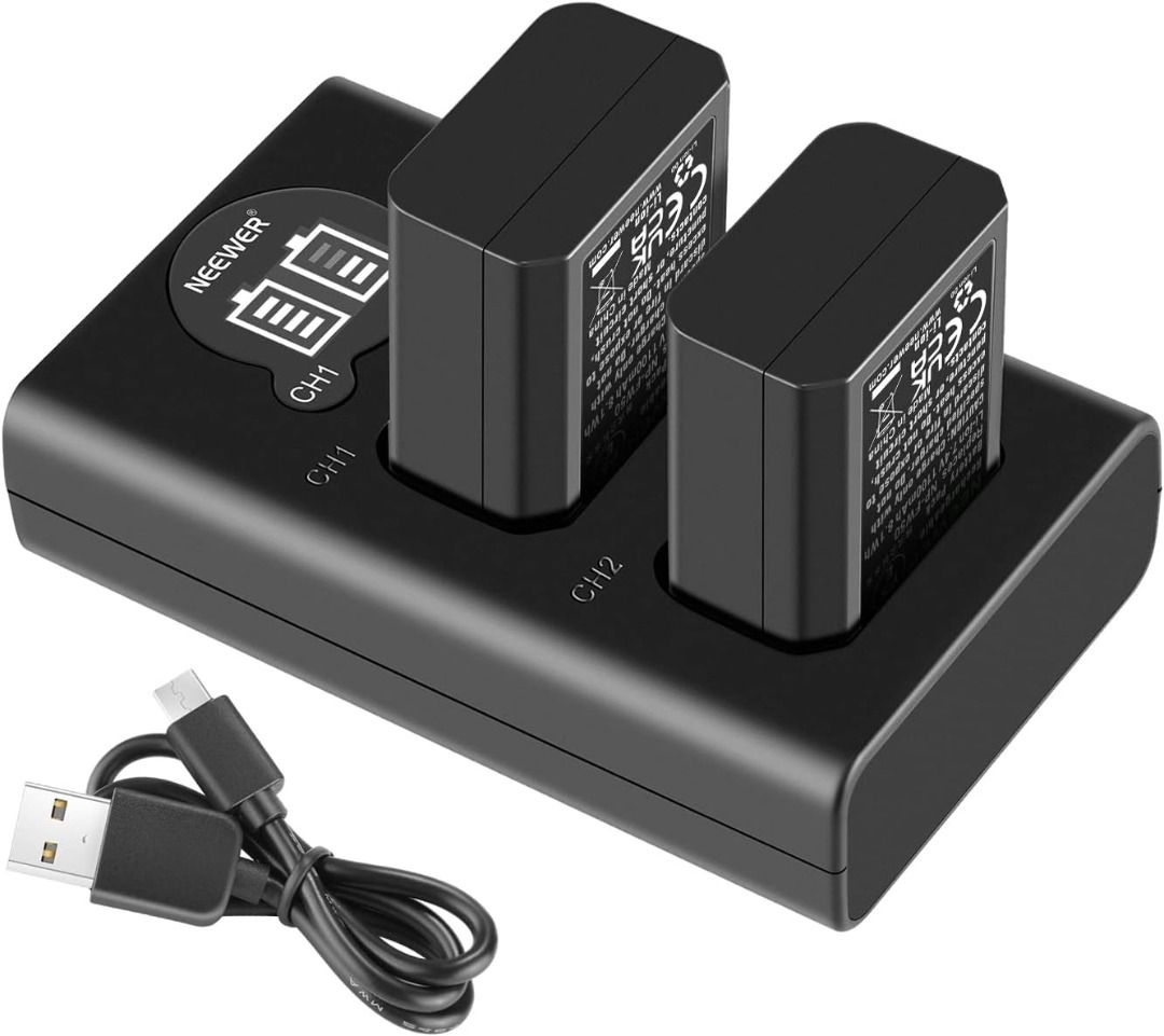 NEEWER NP-FW50 Camera Battery Charger Set Compatible with Sony ZV-E10 A7 A7R A7RII A7II A7SII A7S a6300 a6400 a6500 RX10 Series, 2 Pack 1100mAh Replacement Batteries, Micro USB&Type C Dual Charger62865819659907110