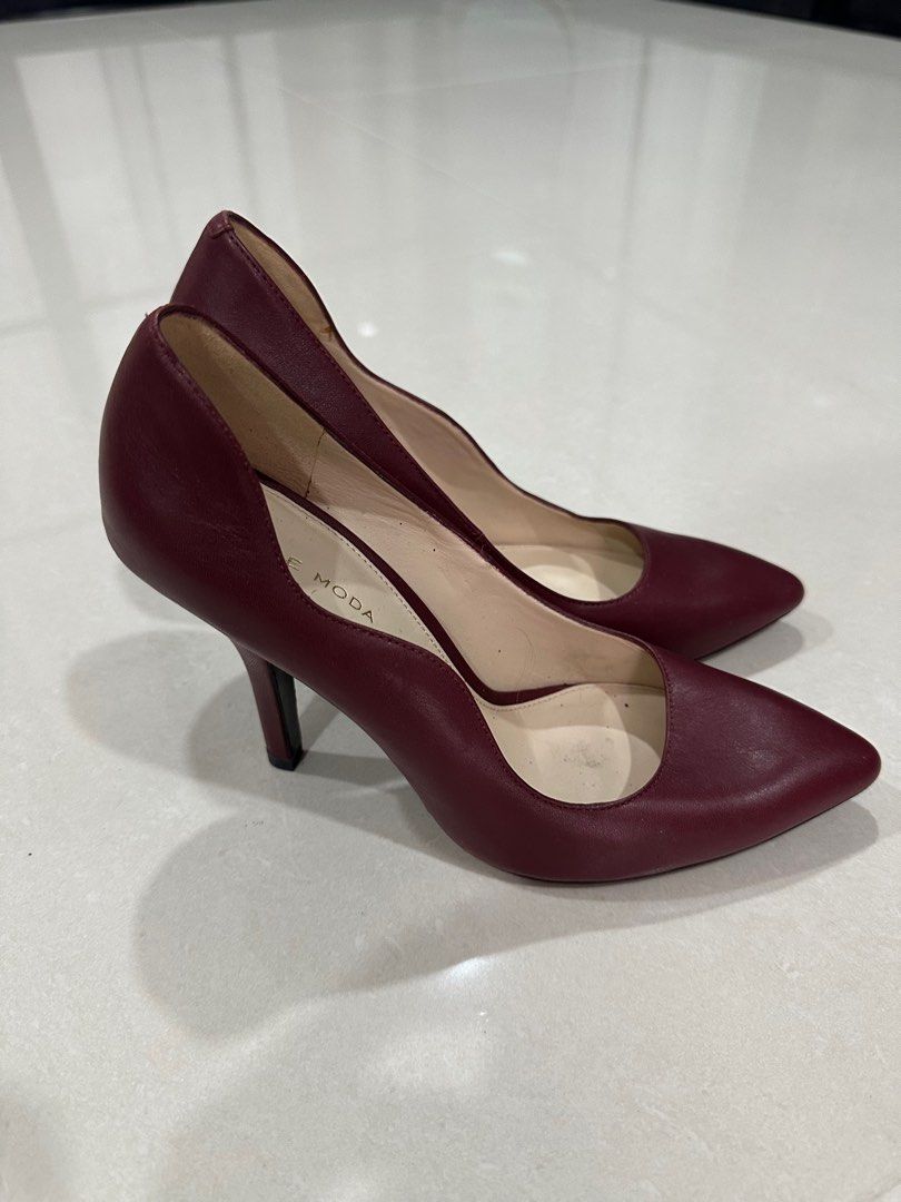 Real Leather Red Maroon Heels Women 3 3.5 Inch Size 7.5 Women s Fashion Footwear Heels on Carousell